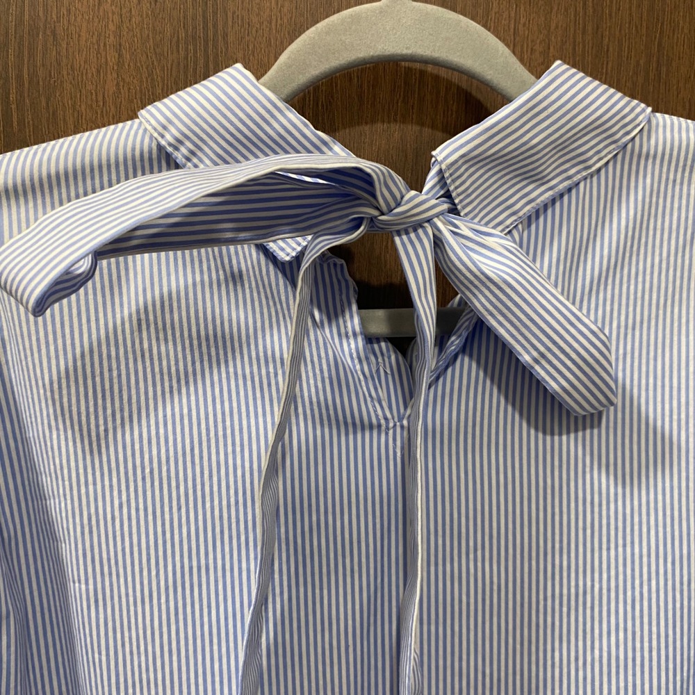 HALOGEN Striped Tie-Back Button-Up Shirt Sze Small Nordstrom Top Coastal Preppy - Picture 9 of 14
